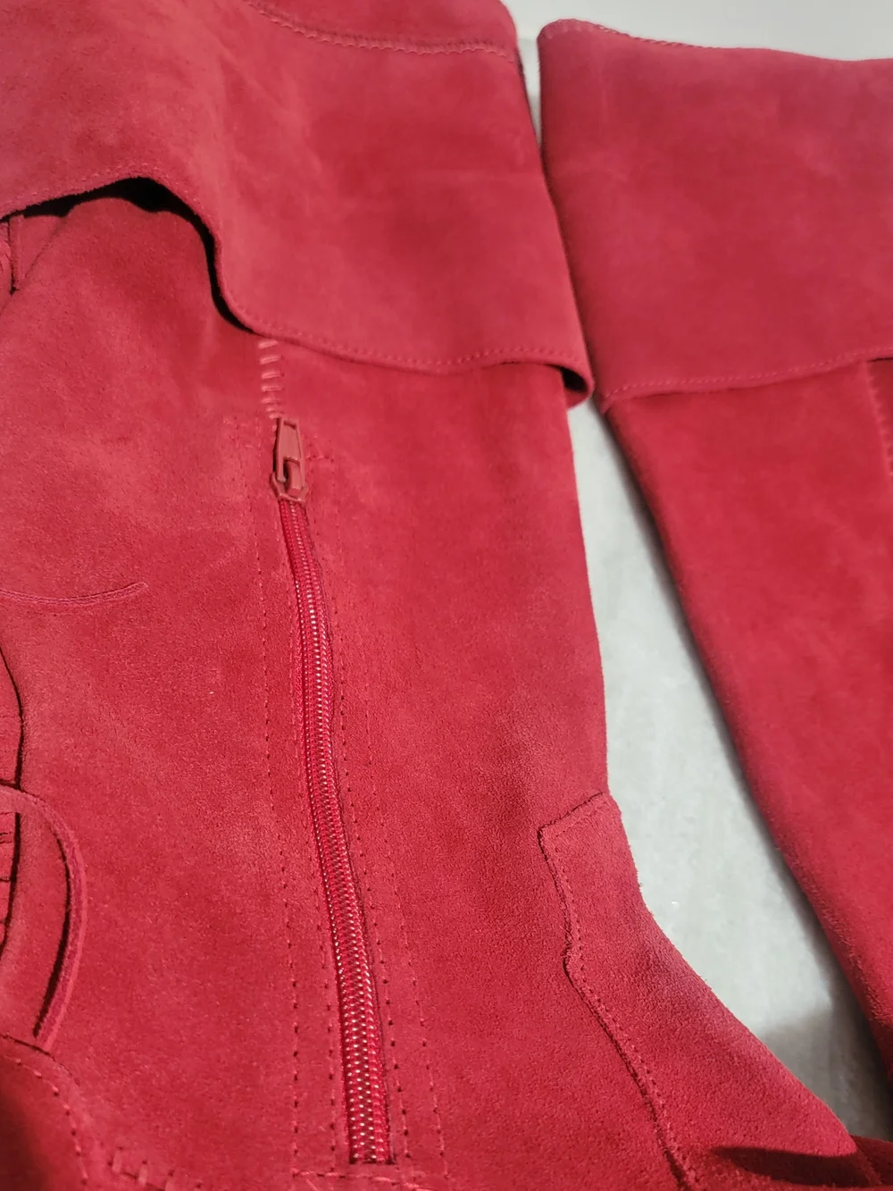 MINNETONKA Red Suede Leather Fringe Knee-High Boots